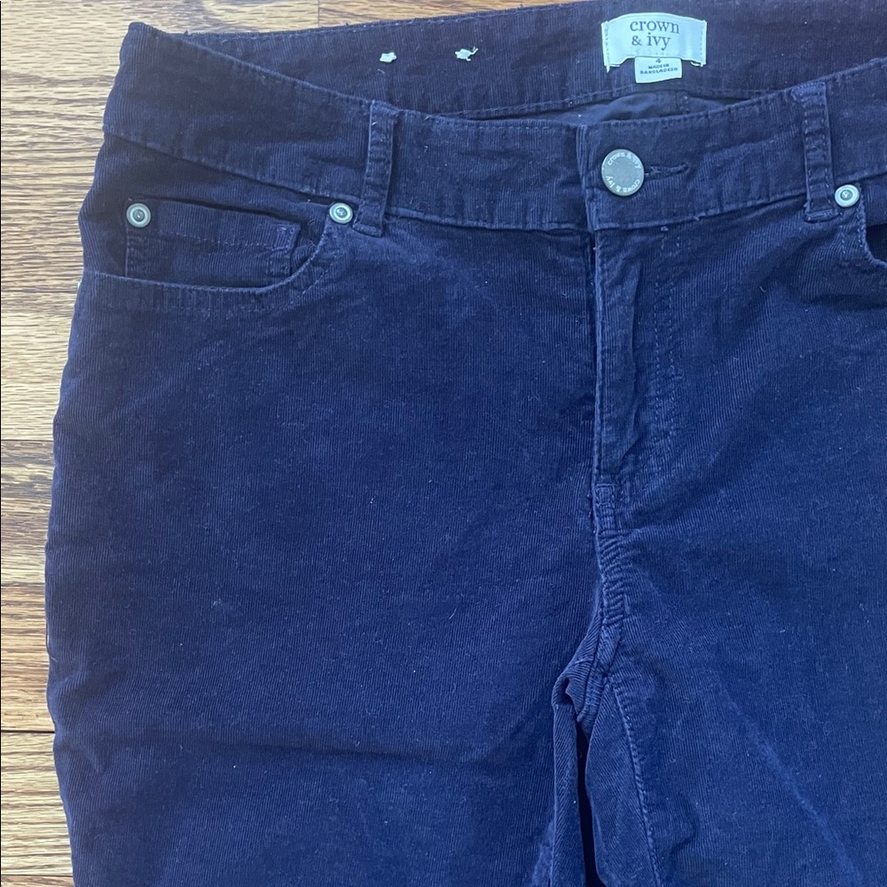 Crown & Ivy Women's Navy Slim Corduroys Pants Size 4 - Picture 5 of 9